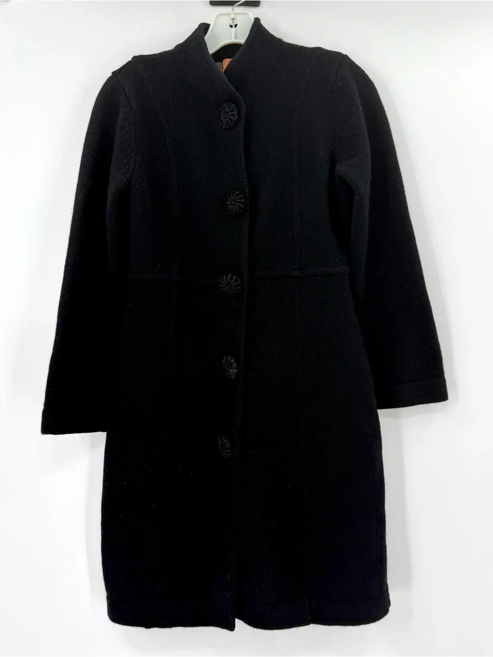 Kenar 100% Lambswool Black Sweater Coat S Rosette Buttons